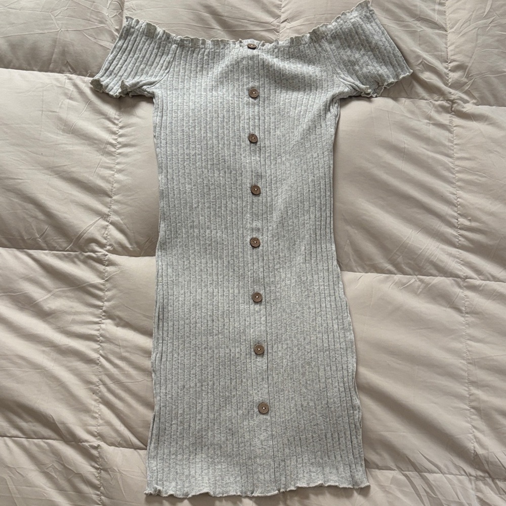 Love Tree Gray Off-Shoulder Button-Down Mini Dress Bodycon Large Runs Small NEW